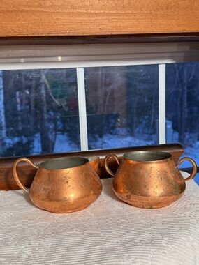 Vintage Copper Sugar and Creamer Set - Warm Copper Finish